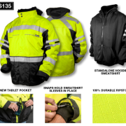 ML KISHIGO JS135 BLACK SERIES 2-IN-1 SAFETY JACKET WITH REMOVABLE HOODIE LINER